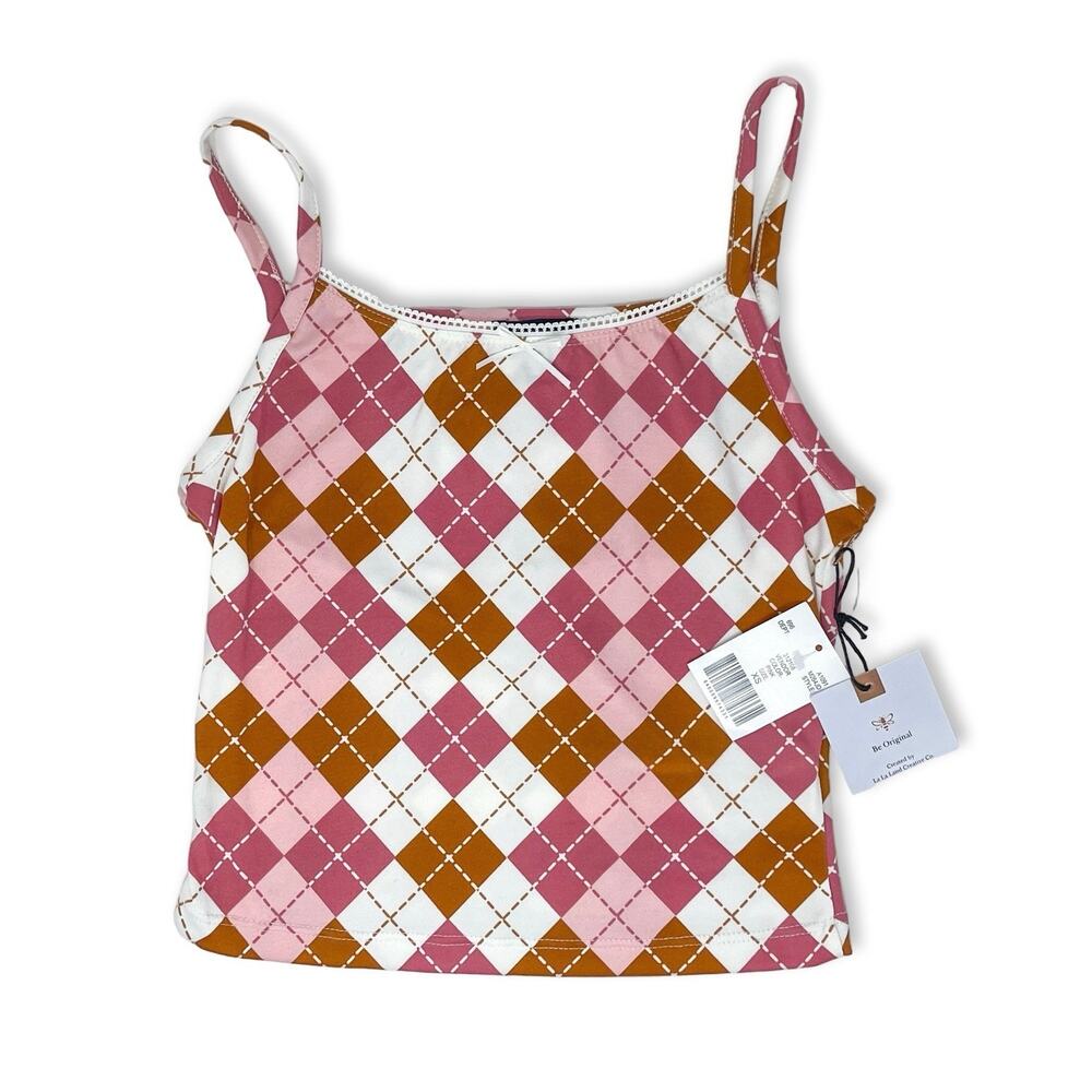 Originality argyle cropped cami pink brown white women XS NWT